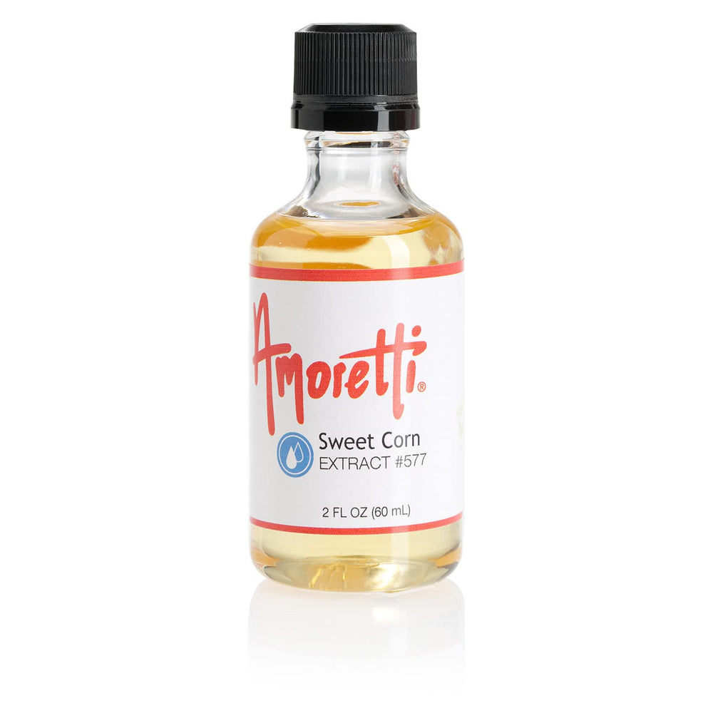 Amoretti sweet corn extract front packaging showing bottle and cap benefit: concentrated flavor