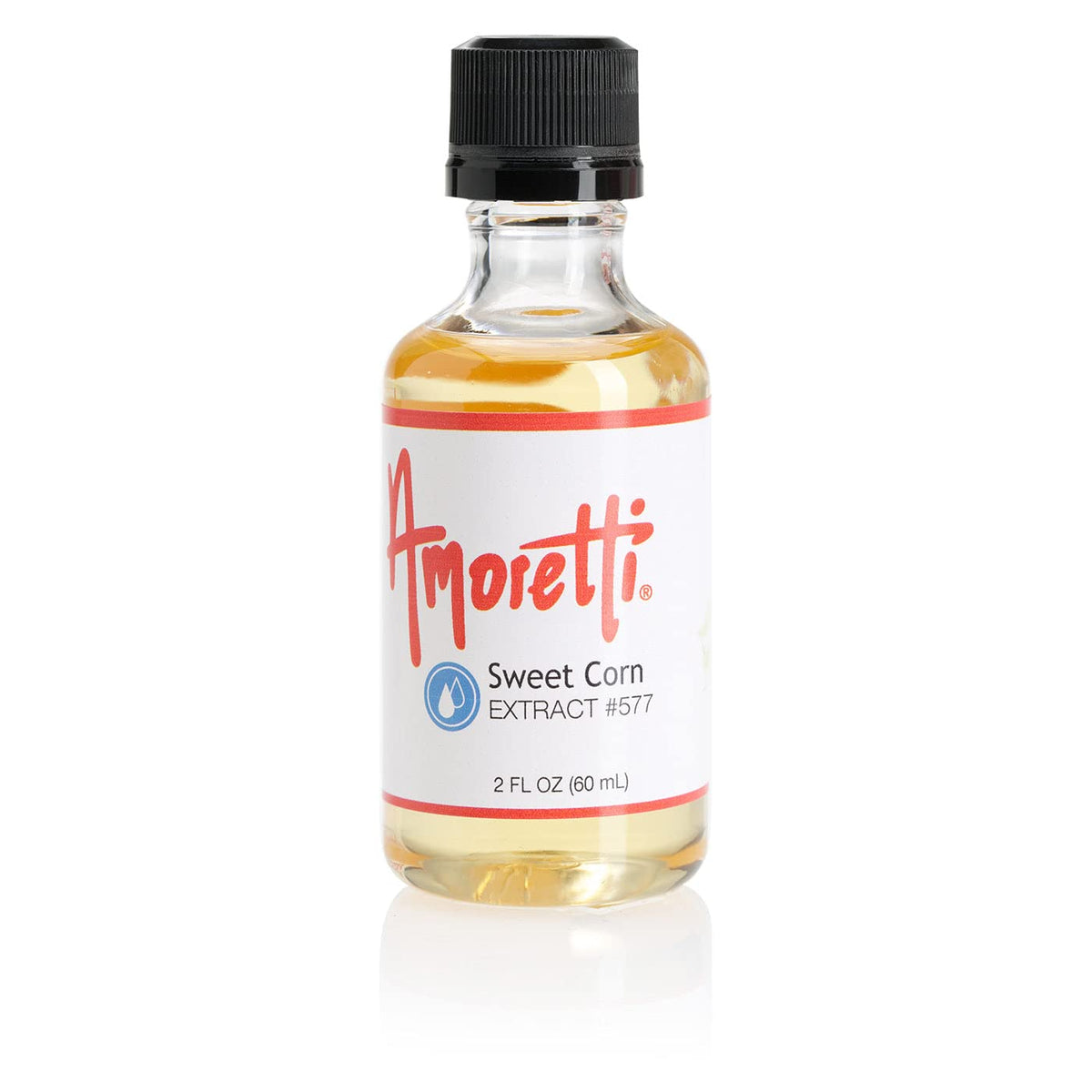 Amoretti sweet corn extract front packaging showing bottle and cap benefit: concentrated flavor