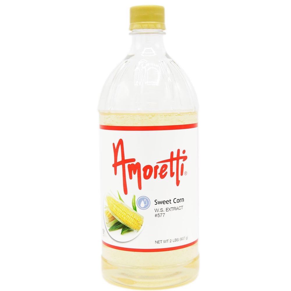 Amoretti bottle beside freshly baked muffins demonstrating enhanced corn flavor benefit