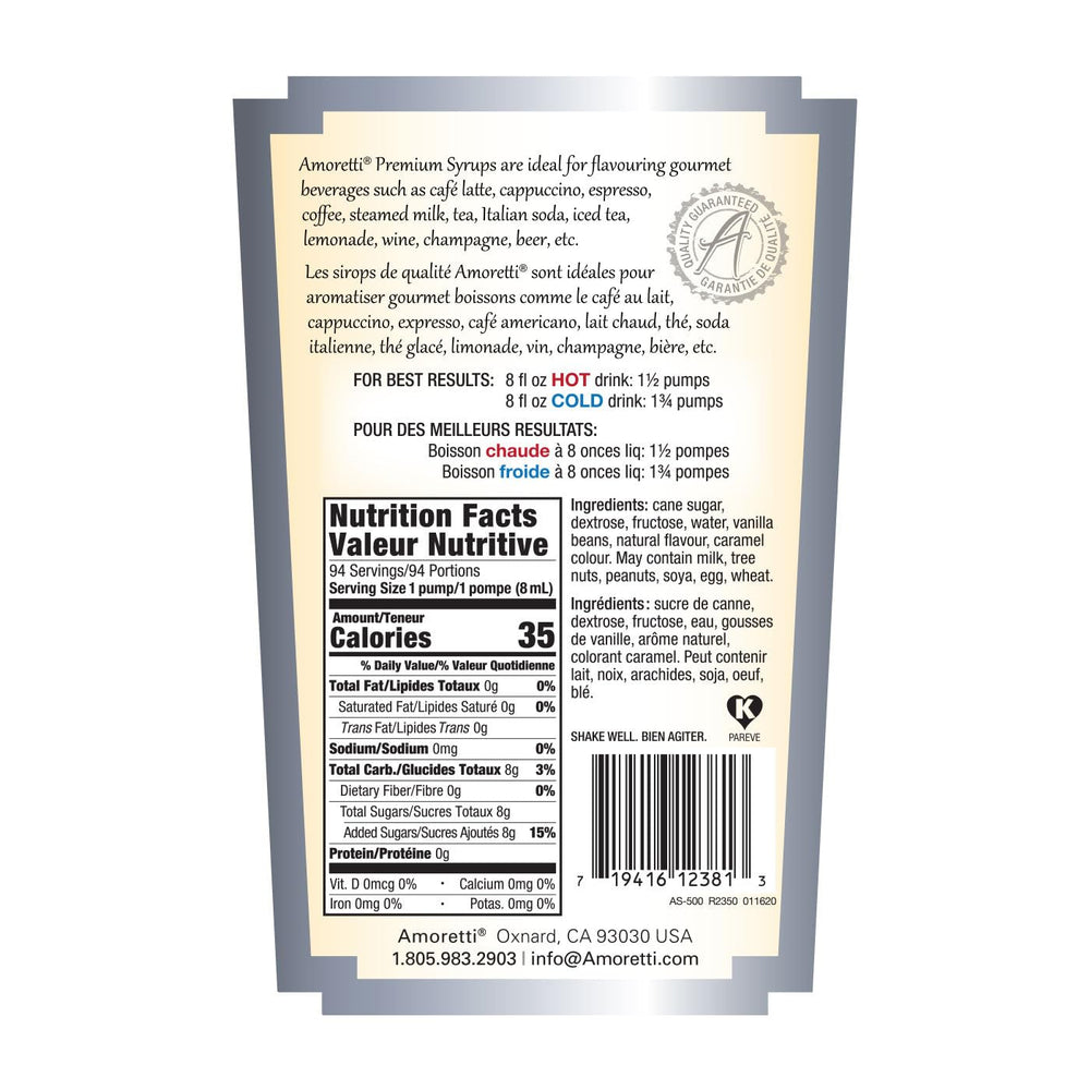 Close-up of visible vanilla specks in Amoretti syrup highlighting natural flavor