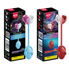 Amos front packaging showing watermelon and blueberry flavors and playful design