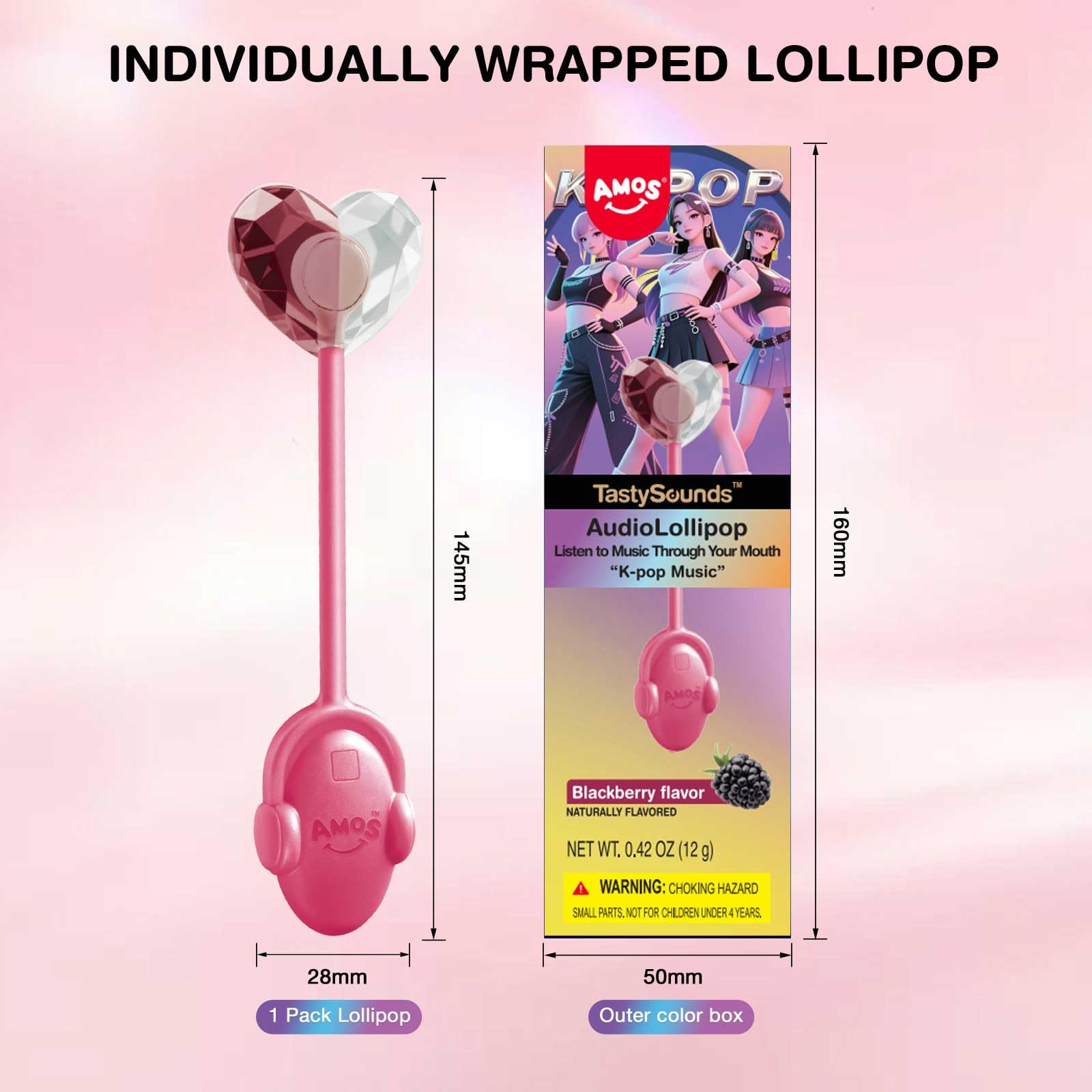 AMOS lollipop held in hand to show scale and easy portability