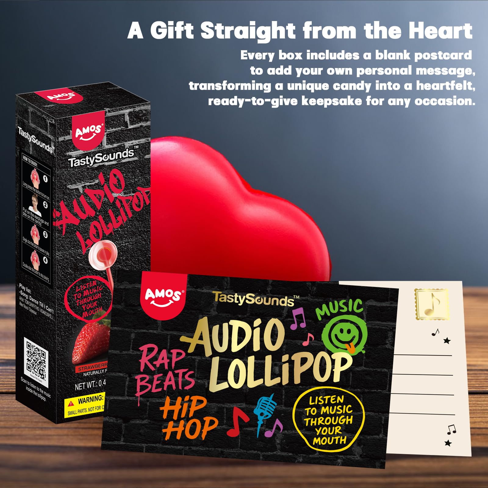 Amos lollipop next to Easter basket suggesting seasonal gifting idea