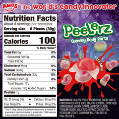 Amos detailed brain-shaped gummy emphasizing spooky design and fruity flavor