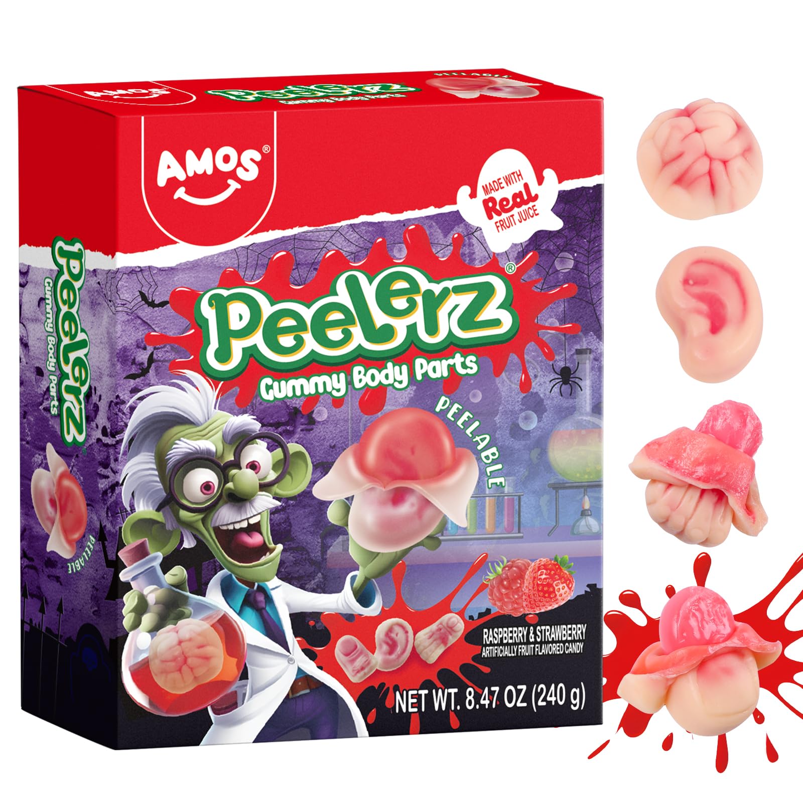 Amos close-up of gummy texture highlighting soft peelable exterior and chew