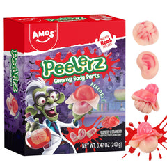 Amos close-up of gummy texture highlighting soft peelable exterior and chew