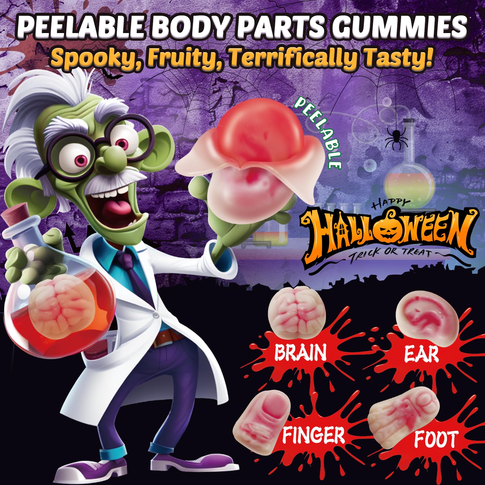 Amos hand peeling gummy to show interactive peelable candy experience