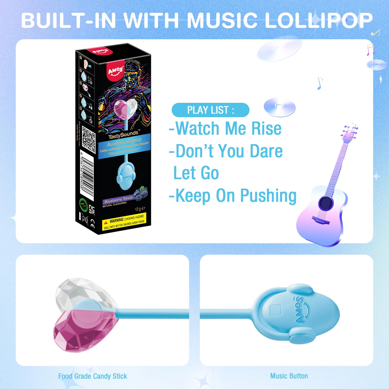 Amos lollipop stem showing audio transducer detail for private music playback