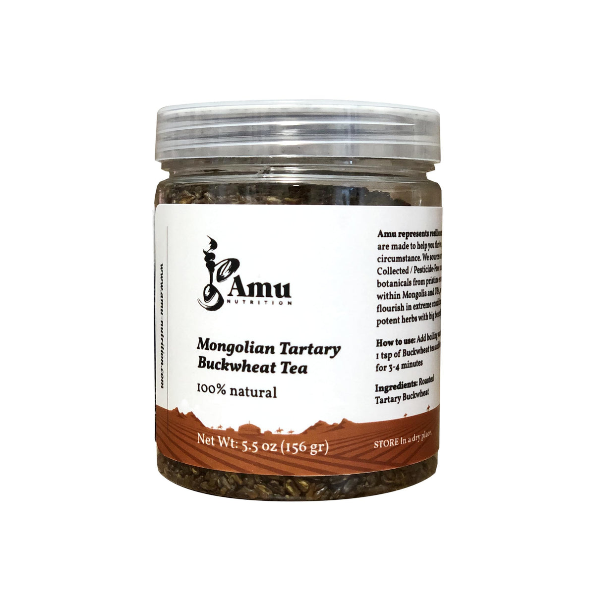 AMU NUTRITION front packaging showing loose-leaf label and freshness
