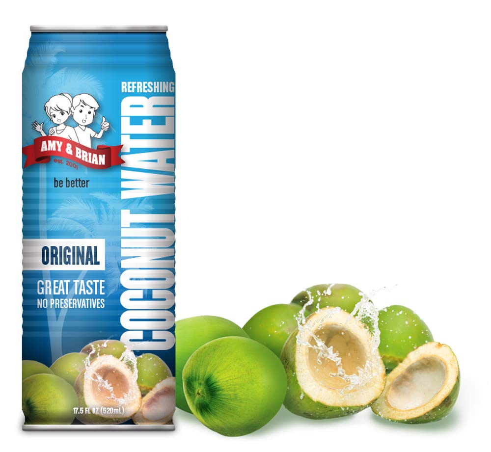 Amy & Brian open carton revealing coconut water inside, highlighting freshness and purity
