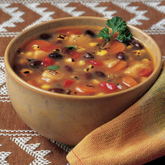 Amy's close-up of fire-roasted corn and black beans, highlights organic ingredients