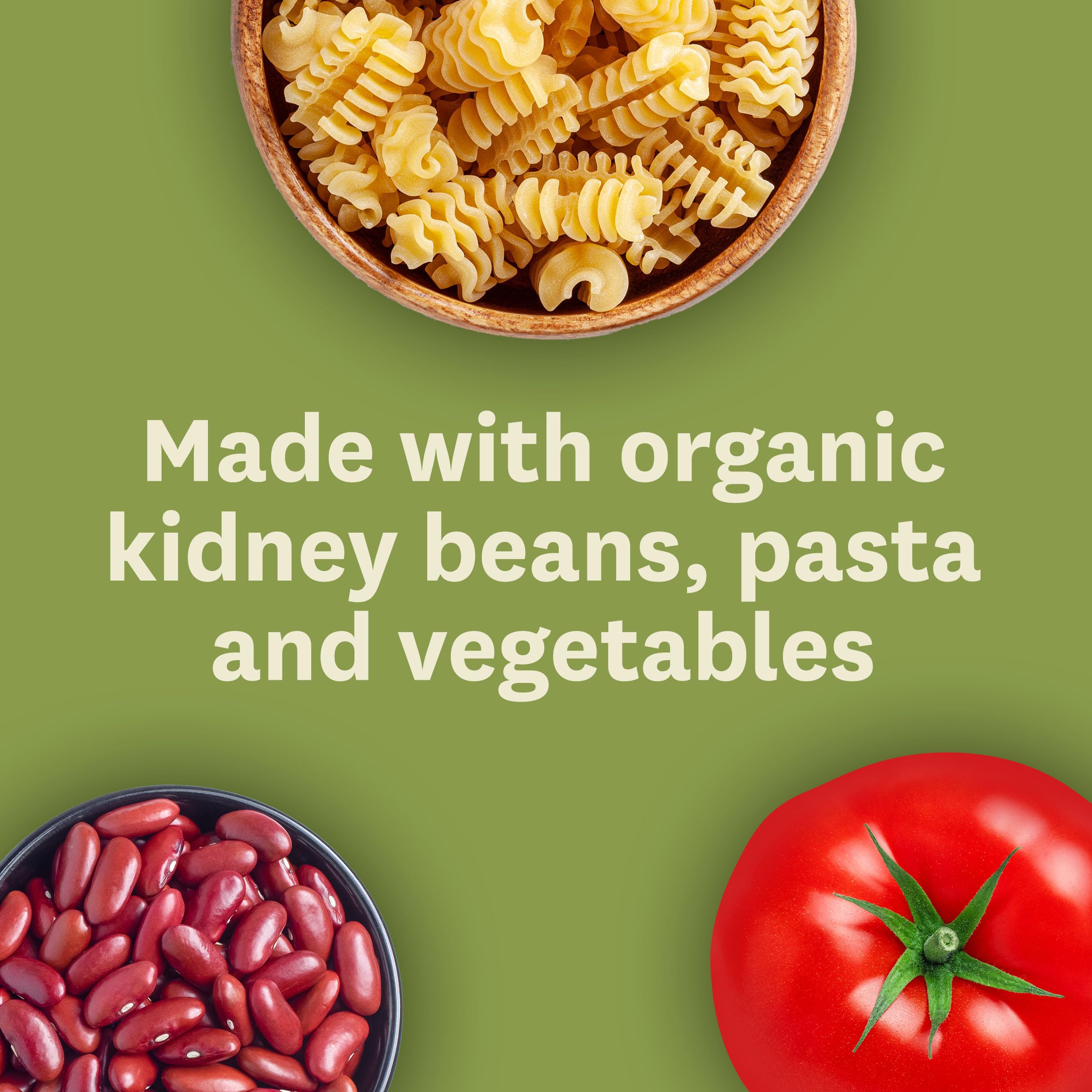 Amy's close-up of organic vegetables and beans highlighting quality ingredients