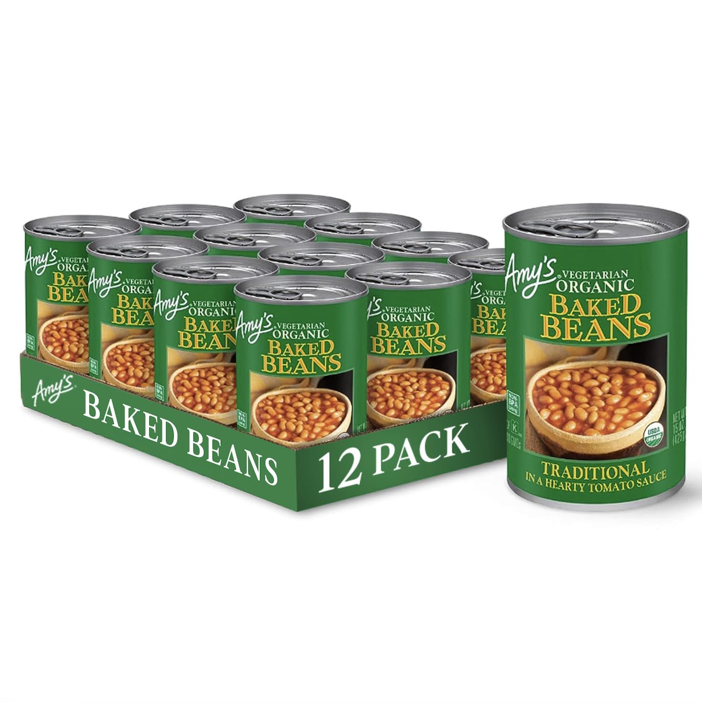 Amy's front can photo showing organic label and convenient pantry benefit