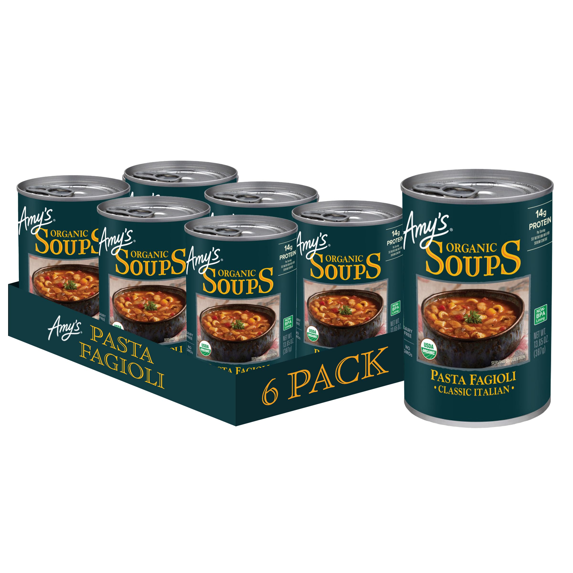 Amy's front label showing product name and organic badge for easy recognition