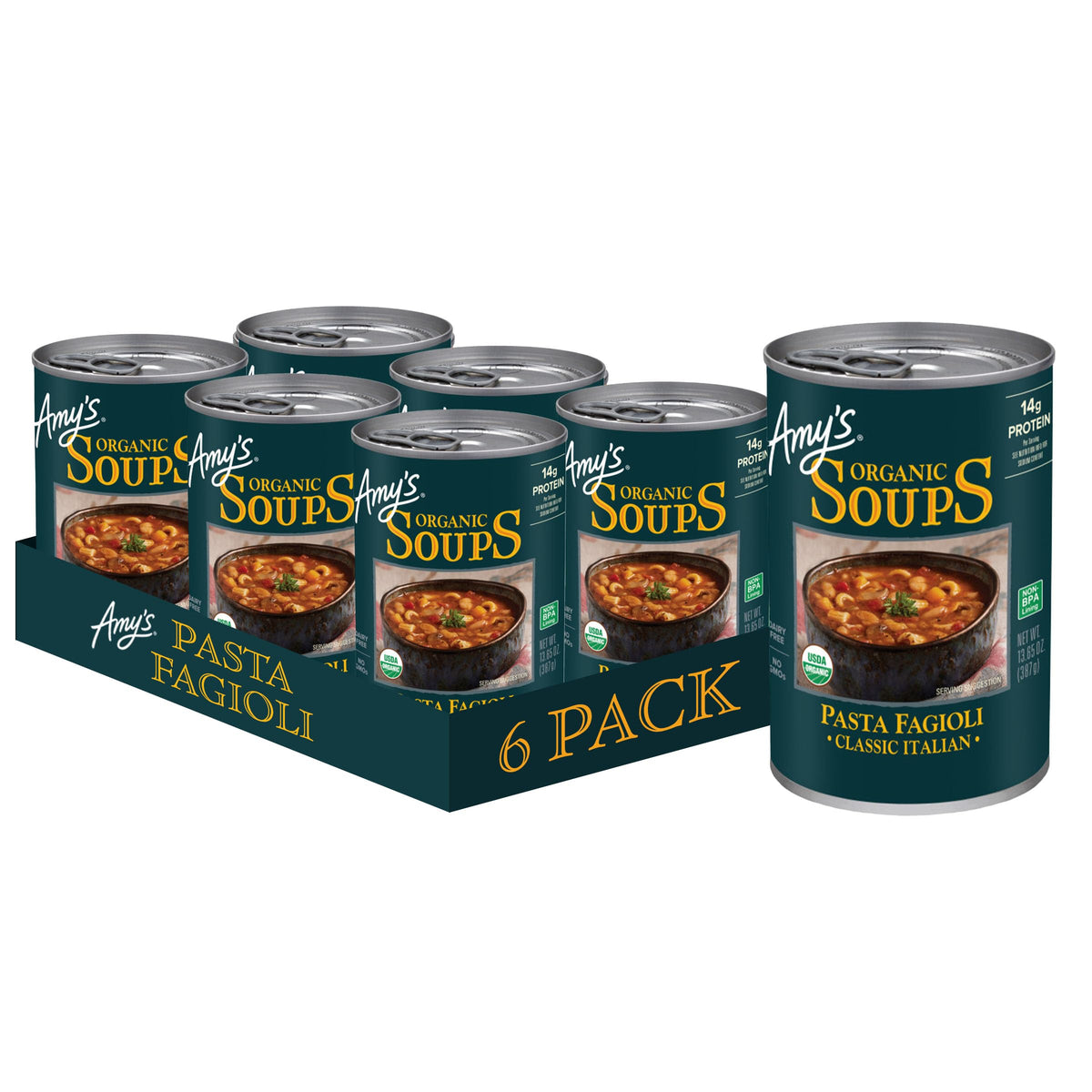 Amy's front label showing product name and organic badge for easy recognition