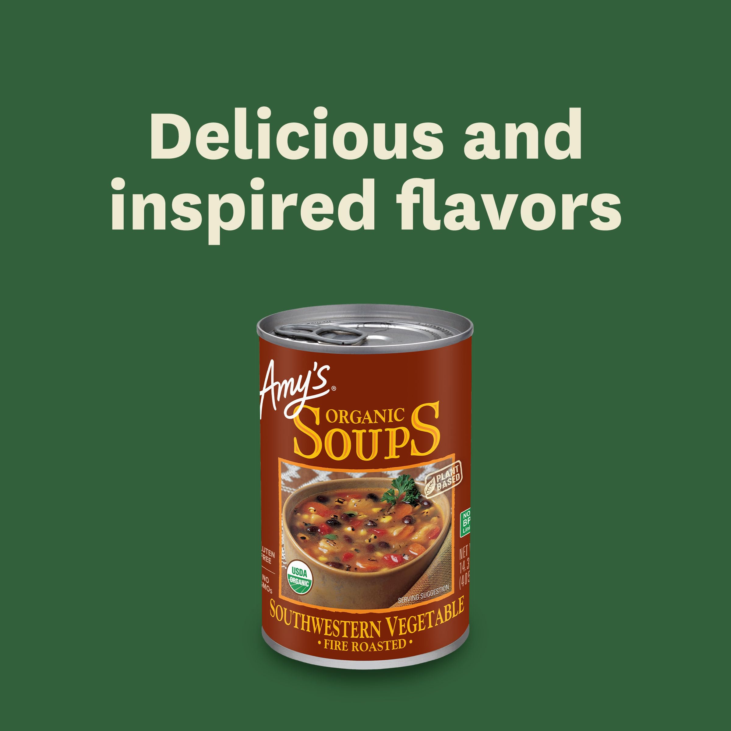 Amy's soup poured into bowl ready to eat, emphasizes comforting quick meal