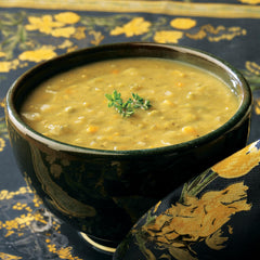Amy's open can top view revealing soup texture and easy-open convenience