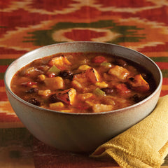 Amy's open can with visible soup contents demonstrating hearty texture