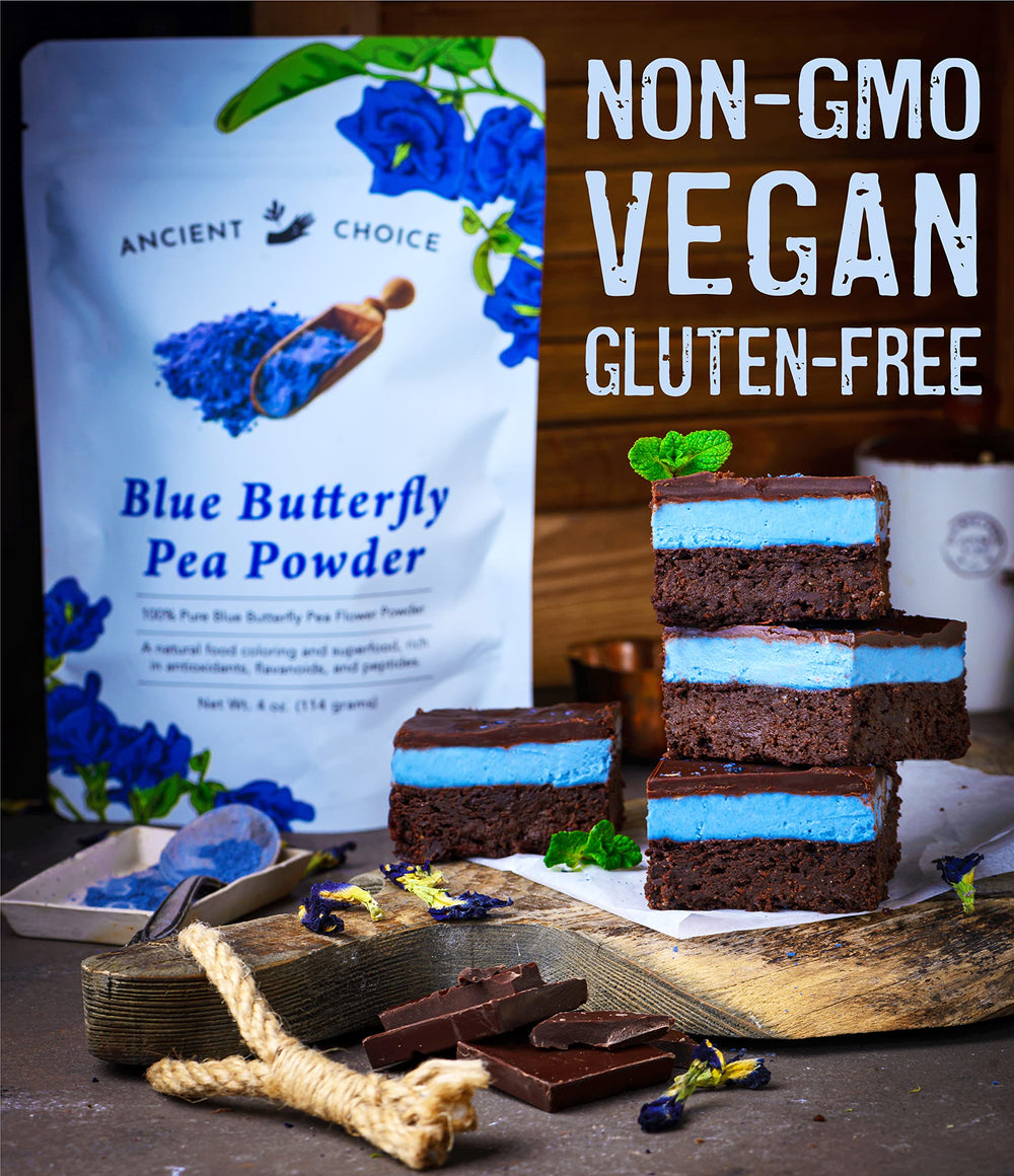 Ancient Choice blue latte topped with froth showing creamy texture and visual appeal