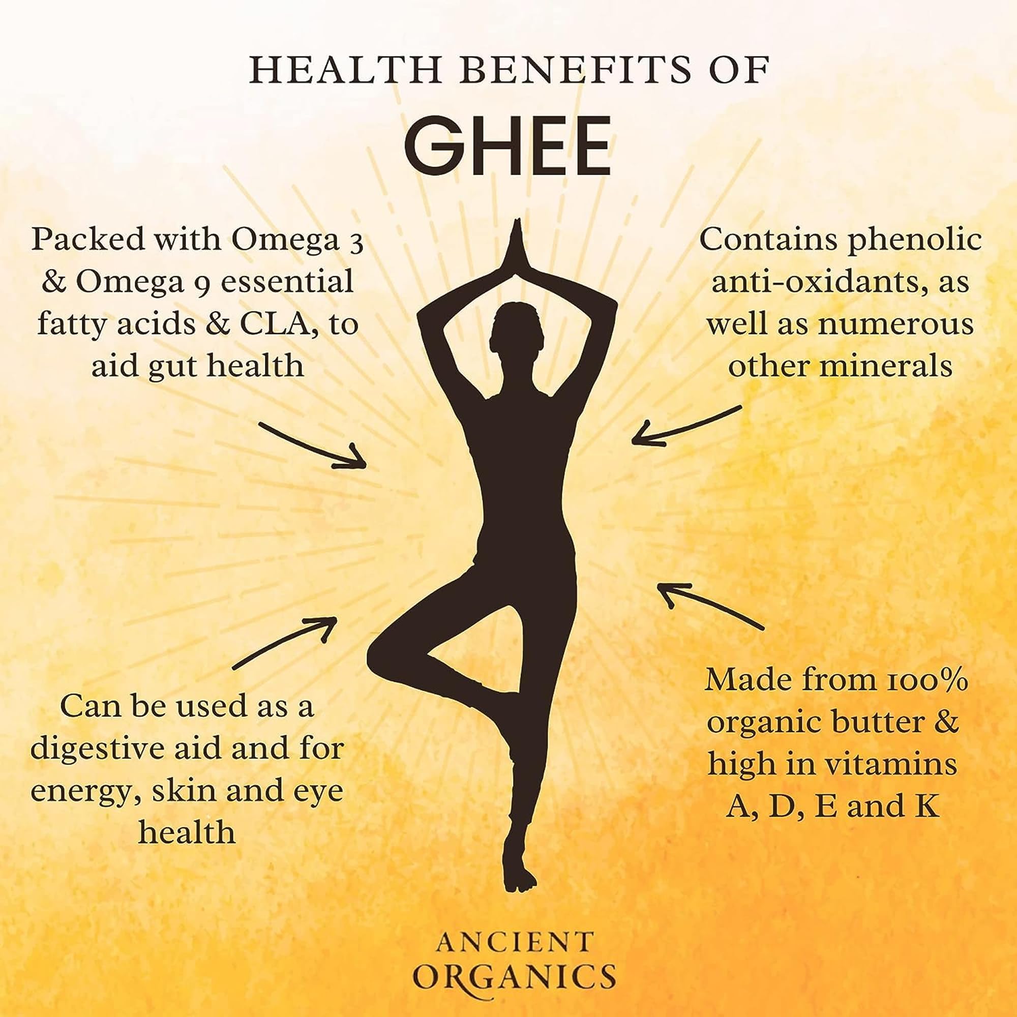 Ancient Organics pouring ghee from jar into pan for high-heat cooking