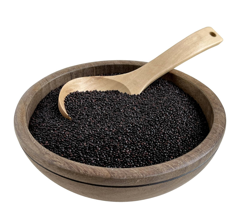 Andean Foods black quinoa close-up of dry grains highlighting texture benefit