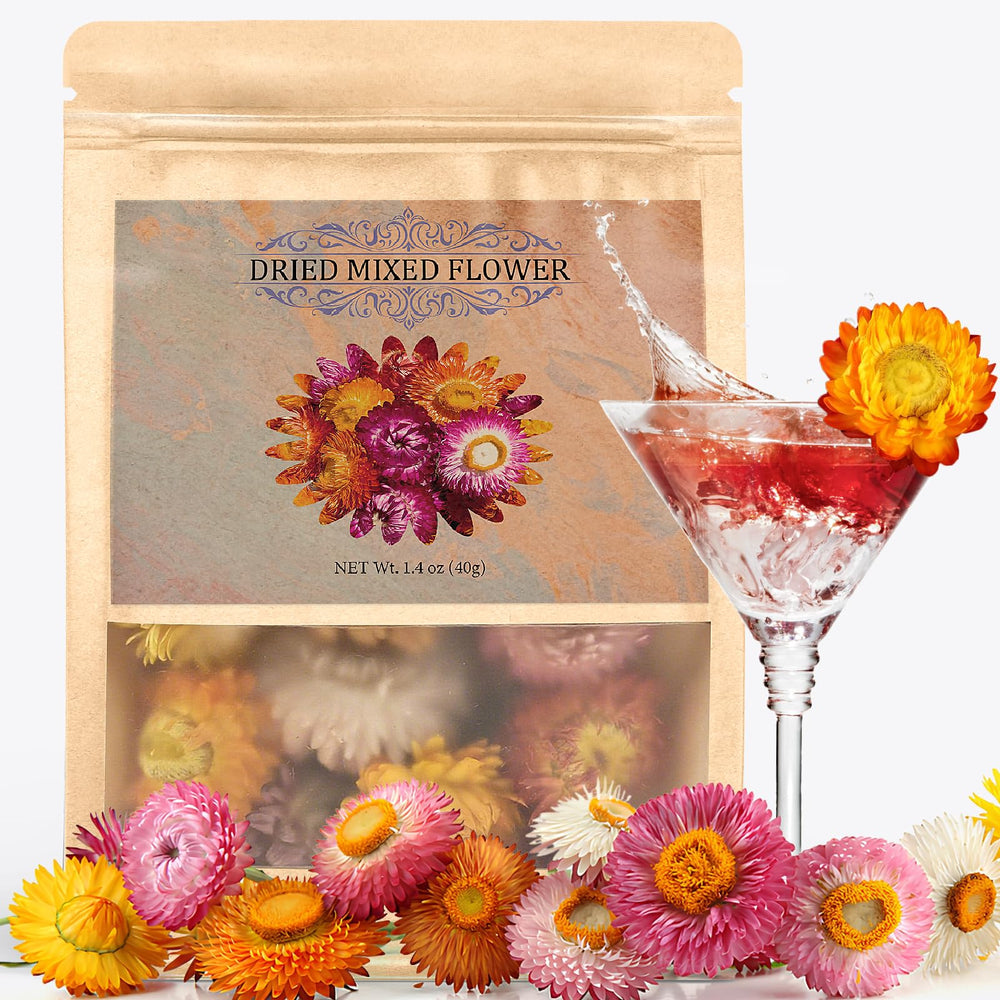 Andekas front packaging shows resealable pouch and bright strawflowers for easy access