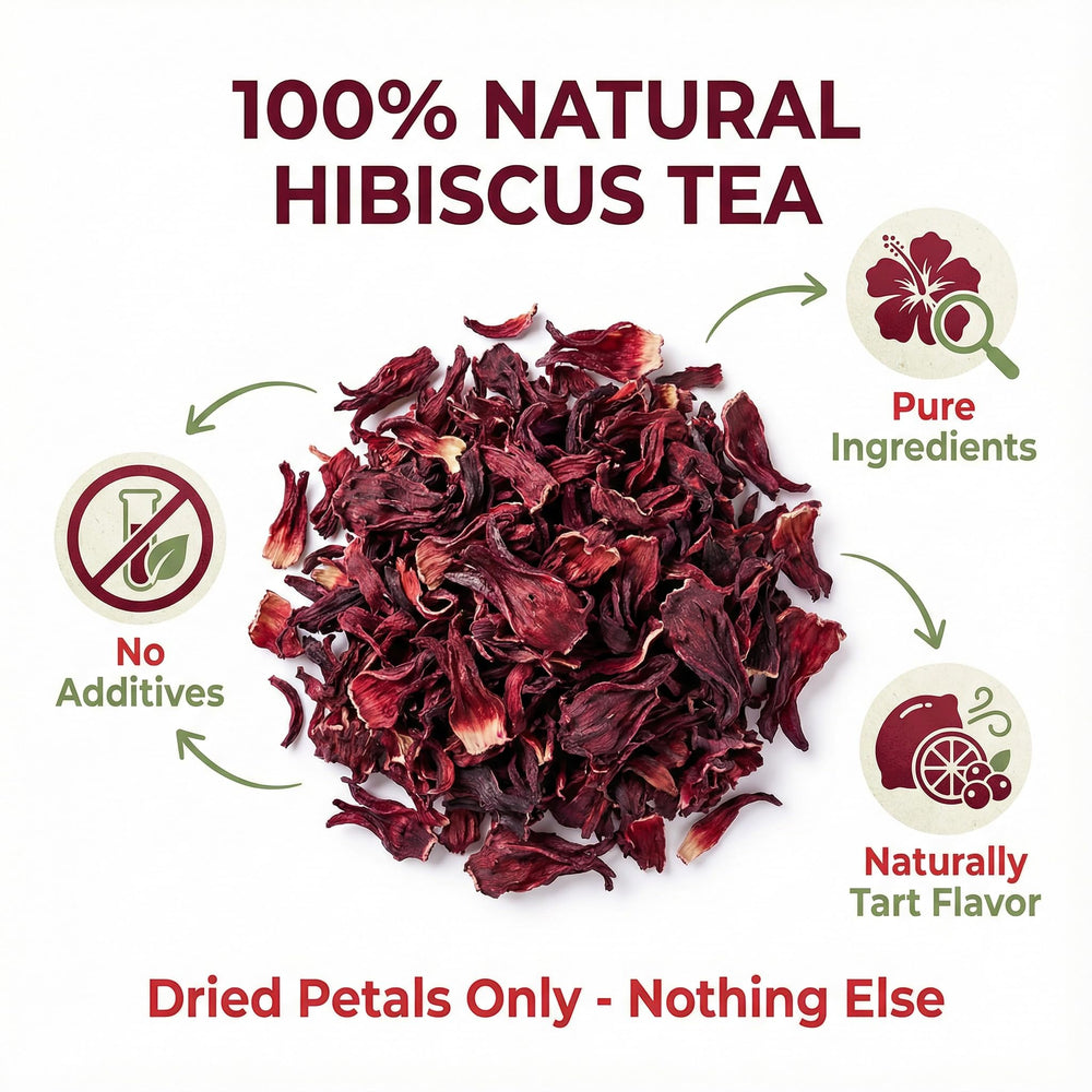 Andonisus triangular tea bag close-up revealing whole hibiscus petals