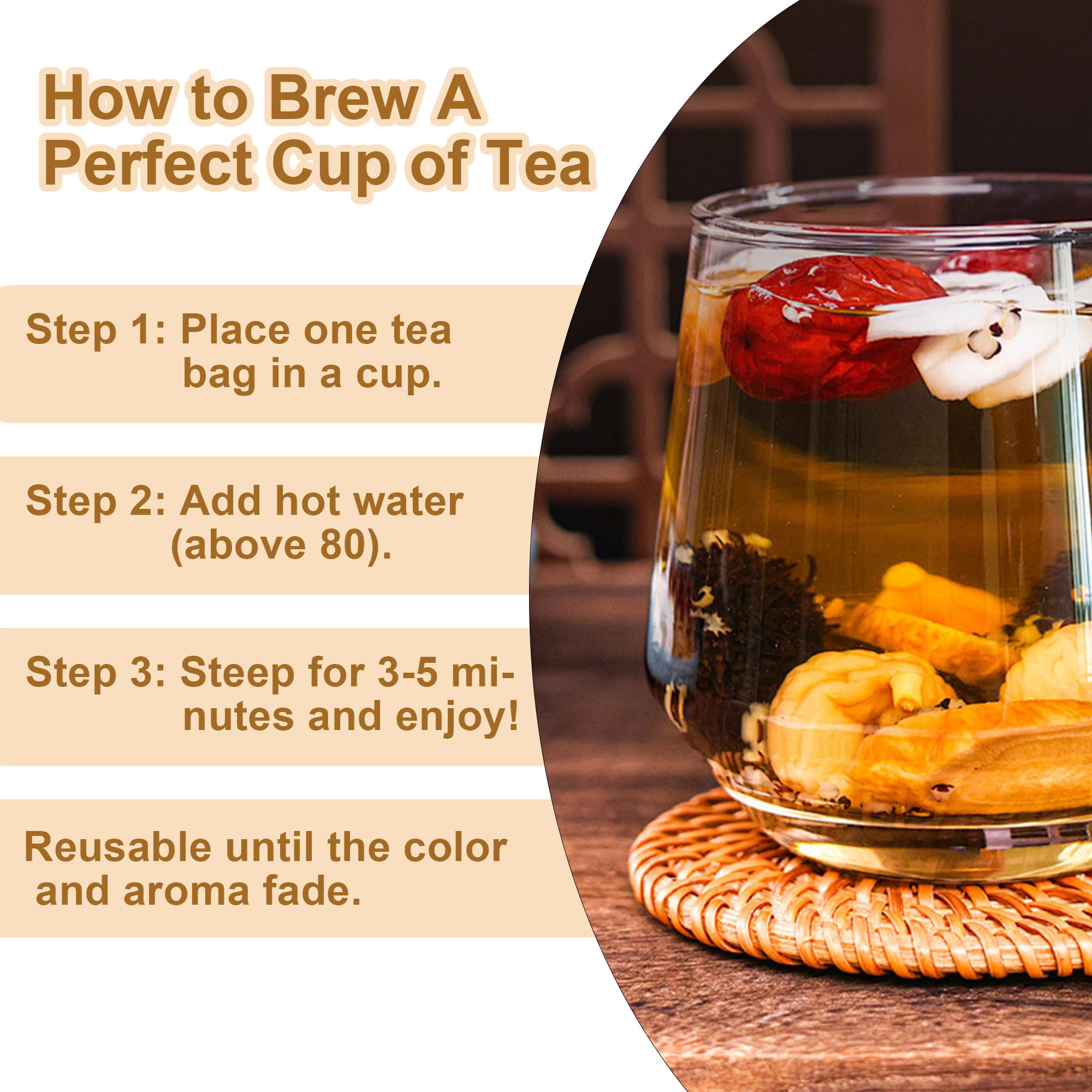 Andonisus tea steeping in cup with deep amber liquor for rich flavor