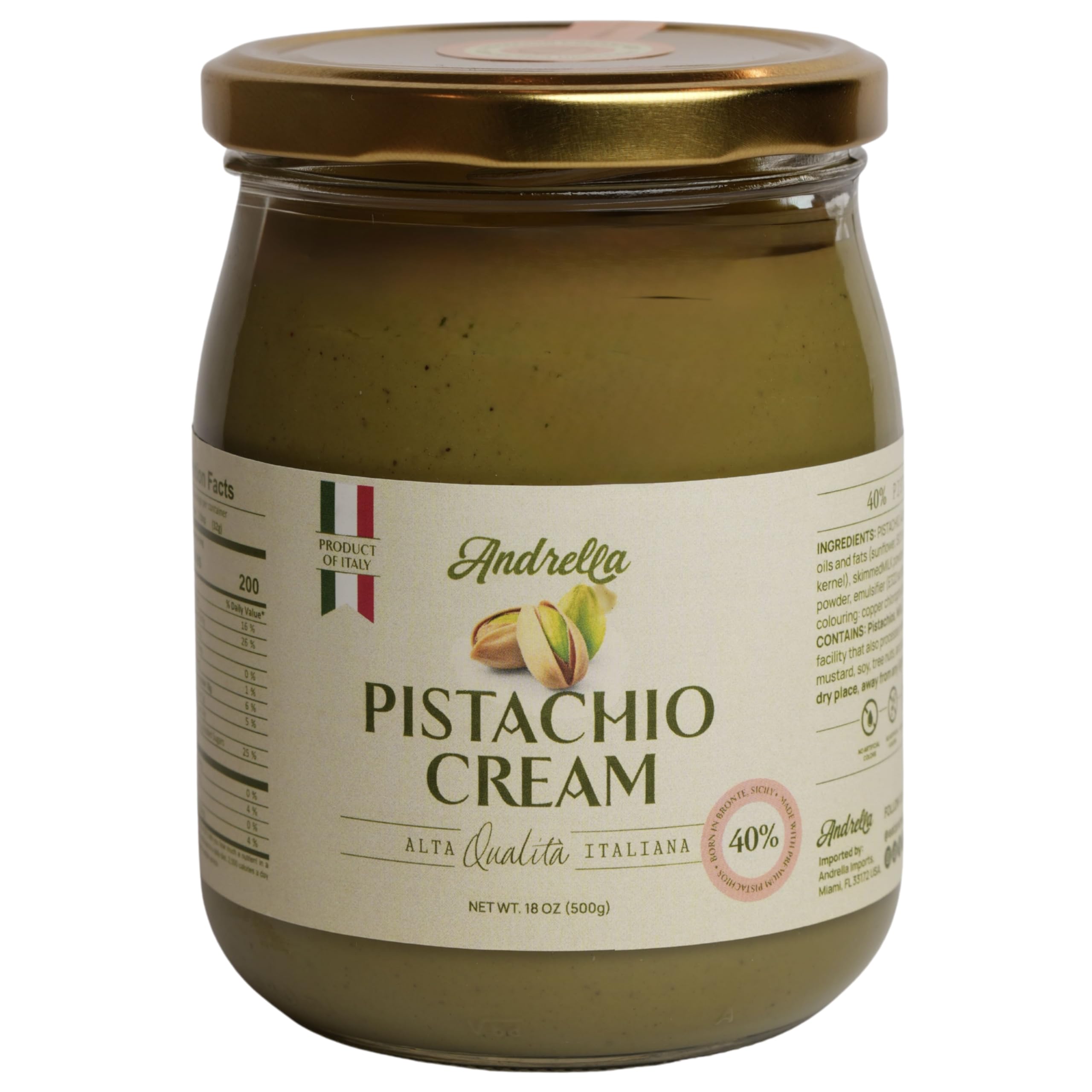 Andrella front jar packaging showing premium pistachio cream branding and appeal