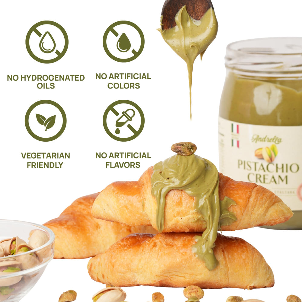 Andrella drizzled over gelato demonstrating sumptuous pistachio enhancement