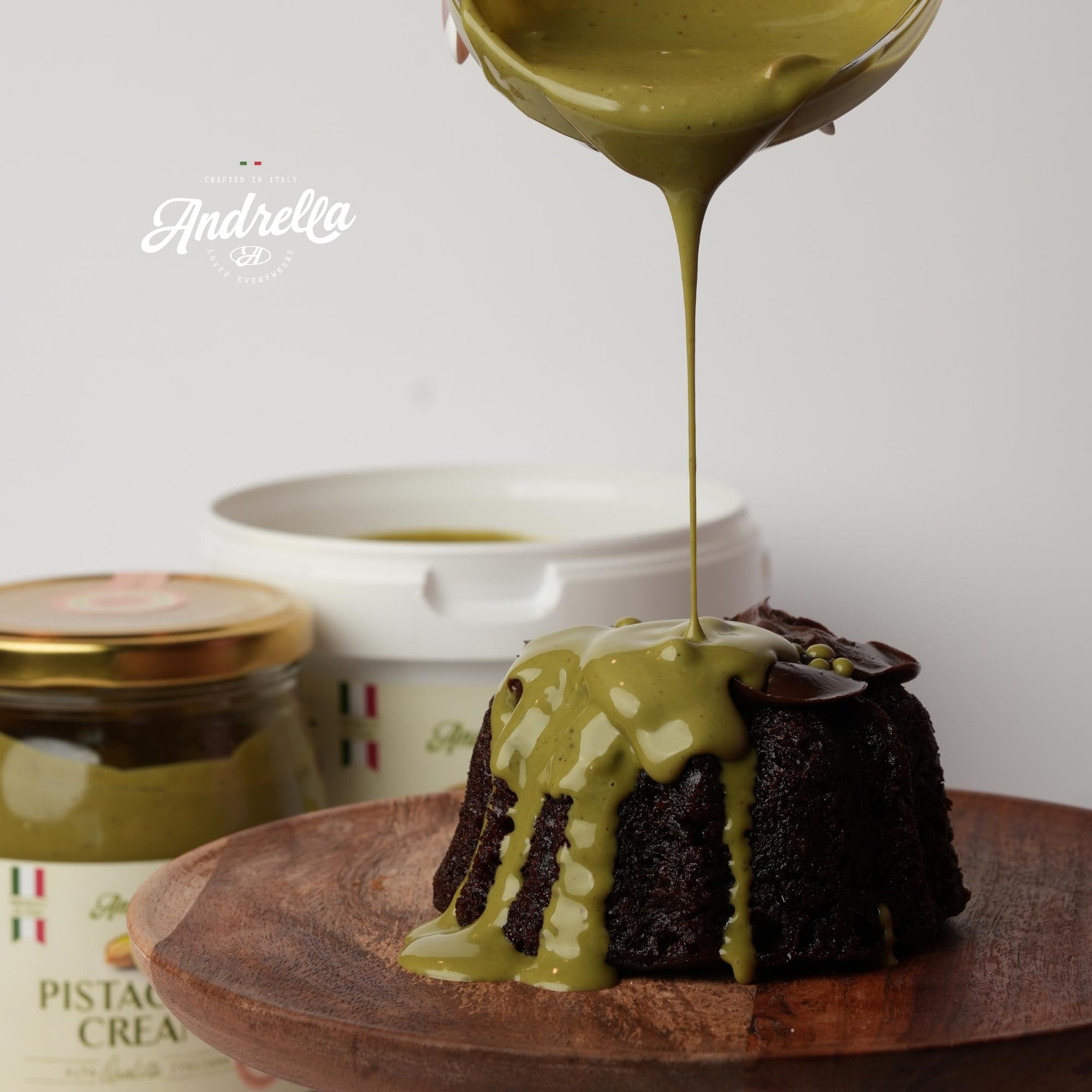 Andrella pistachio ingredients pile and batch view underlining premium nuts