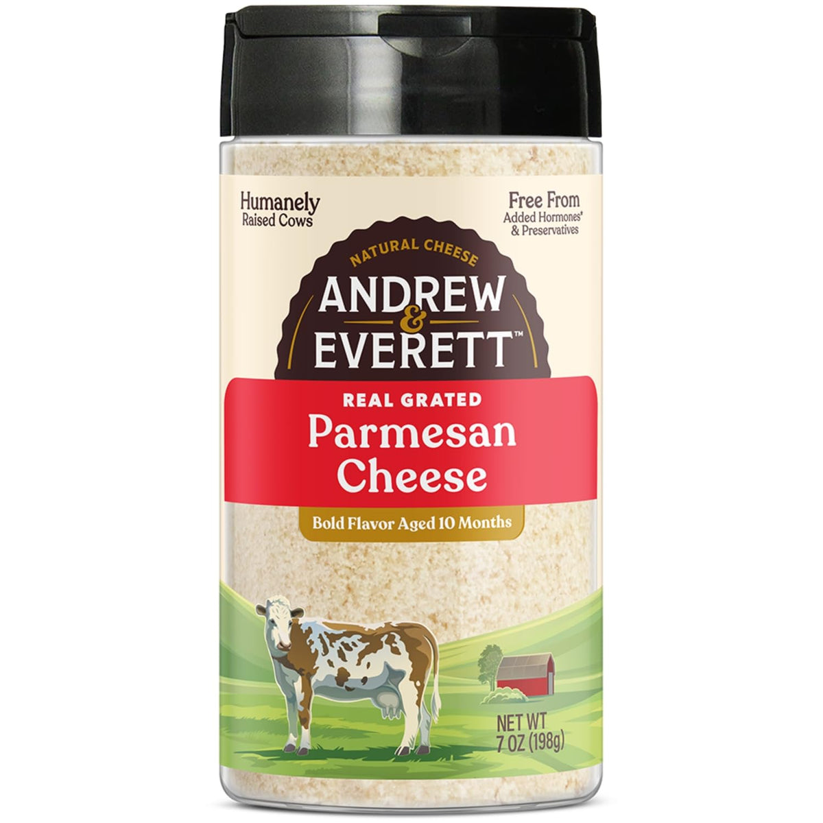 Andrew & Everett front packaging shows 7 oz container, clear label and convenience