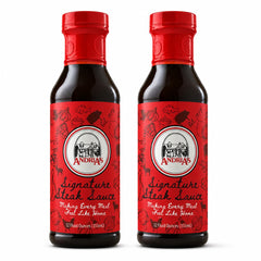 Andria's front packaging showing two bottles and bold steakhouse flavor