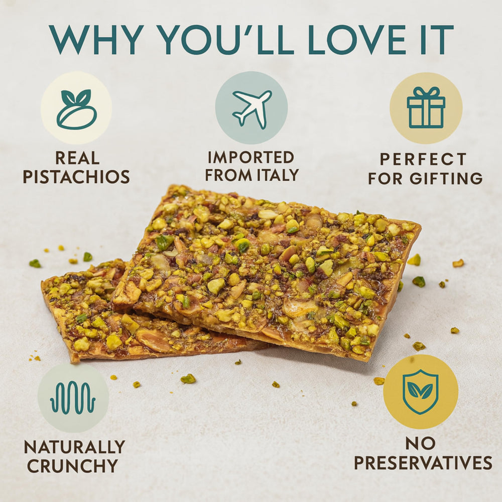 ANDY ANAND CHOCOLATIER whole pistachios in brittle for rich nutty flavor