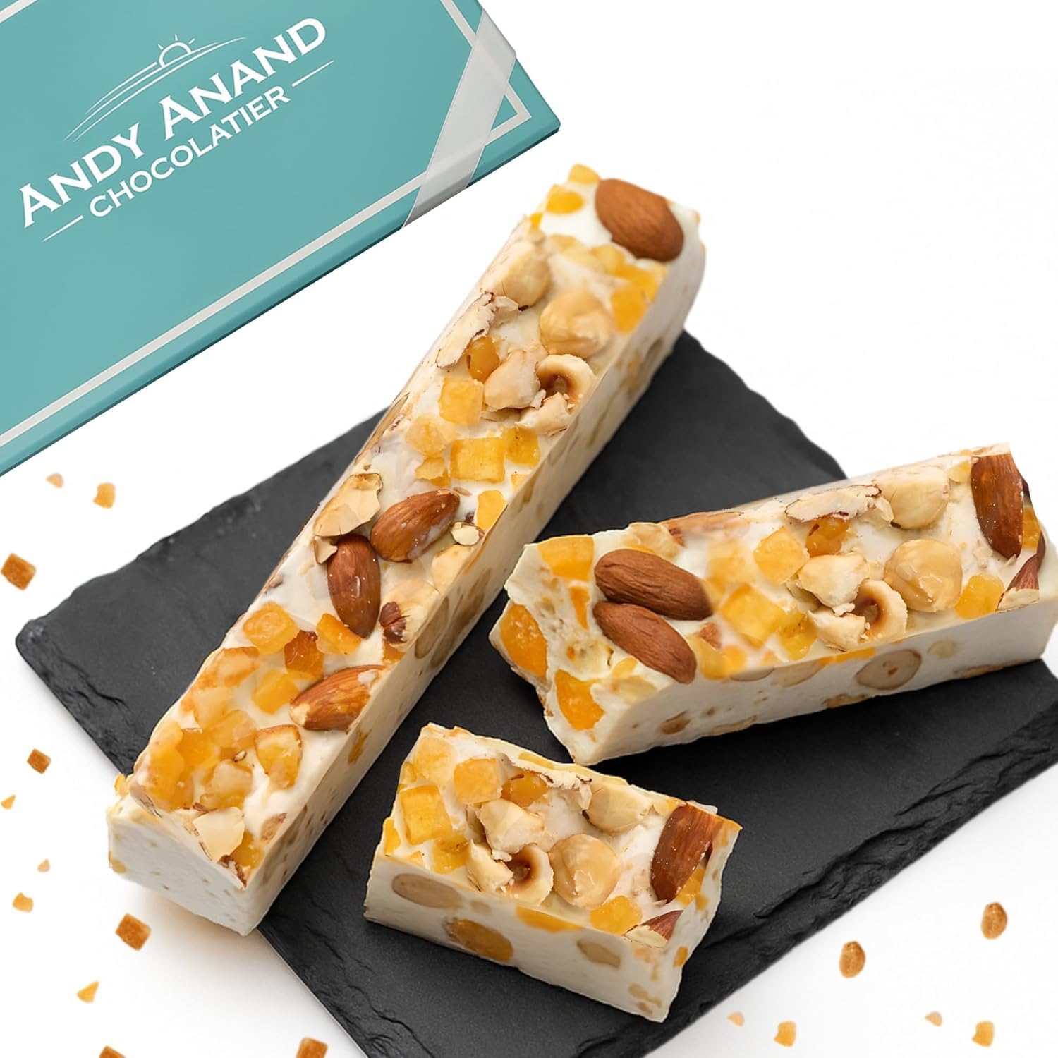 Andy Anand front boxed turrón showing gift-ready presentation and premium look