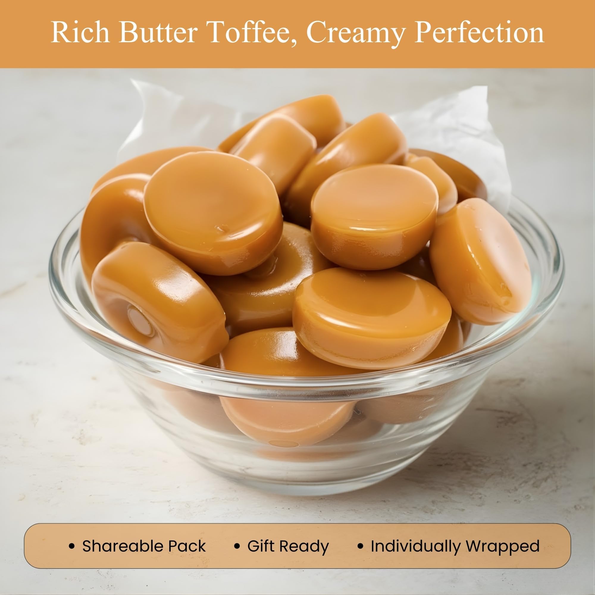Andy Anand individually wrapped toffee showing portion control and travel-friendly benefit