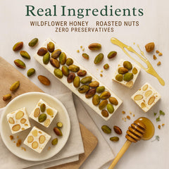 ANDY ANAND open box revealing pistachio nougat pieces and sharing convenience
