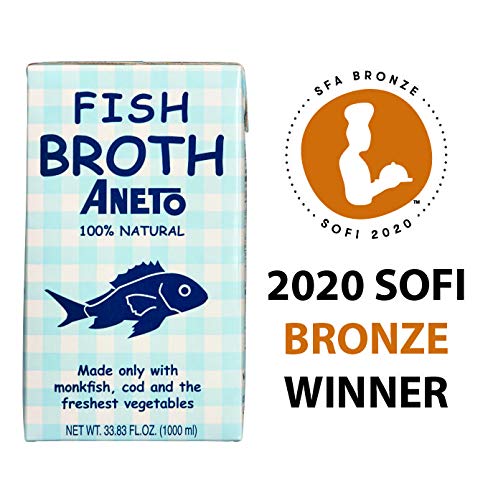 Close-up of Aneto fish broth texture highlighting natural savory clarity