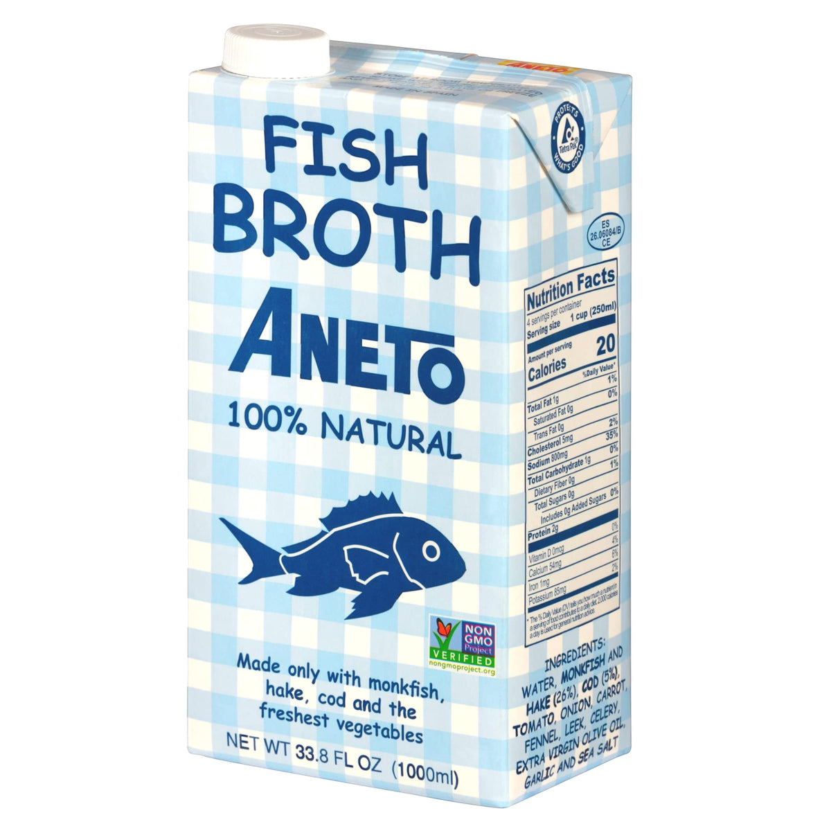 Aneto fish broth front packaging showing clear label and three-pack benefit