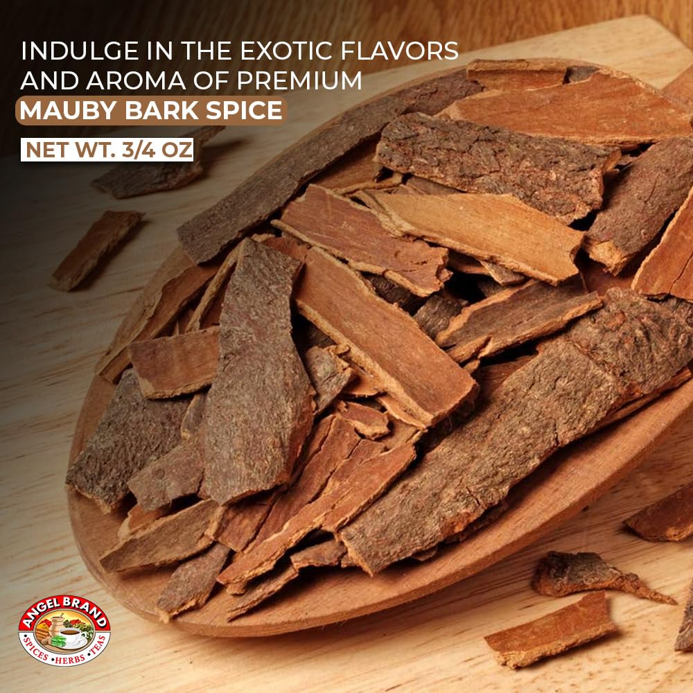Angel Brand opened pouch revealing mauby bark pieces for easy measuring