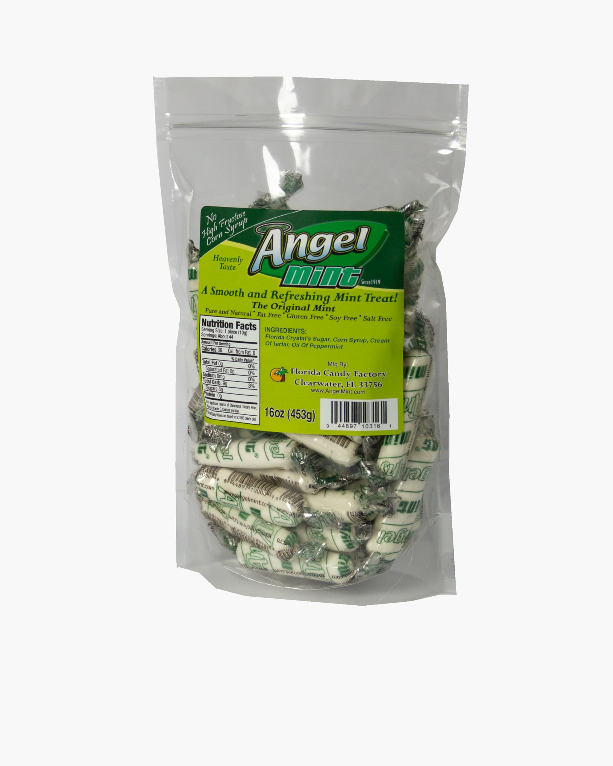 Angel Mint front bag showing individually wrapped mints and fresh-breath benefit