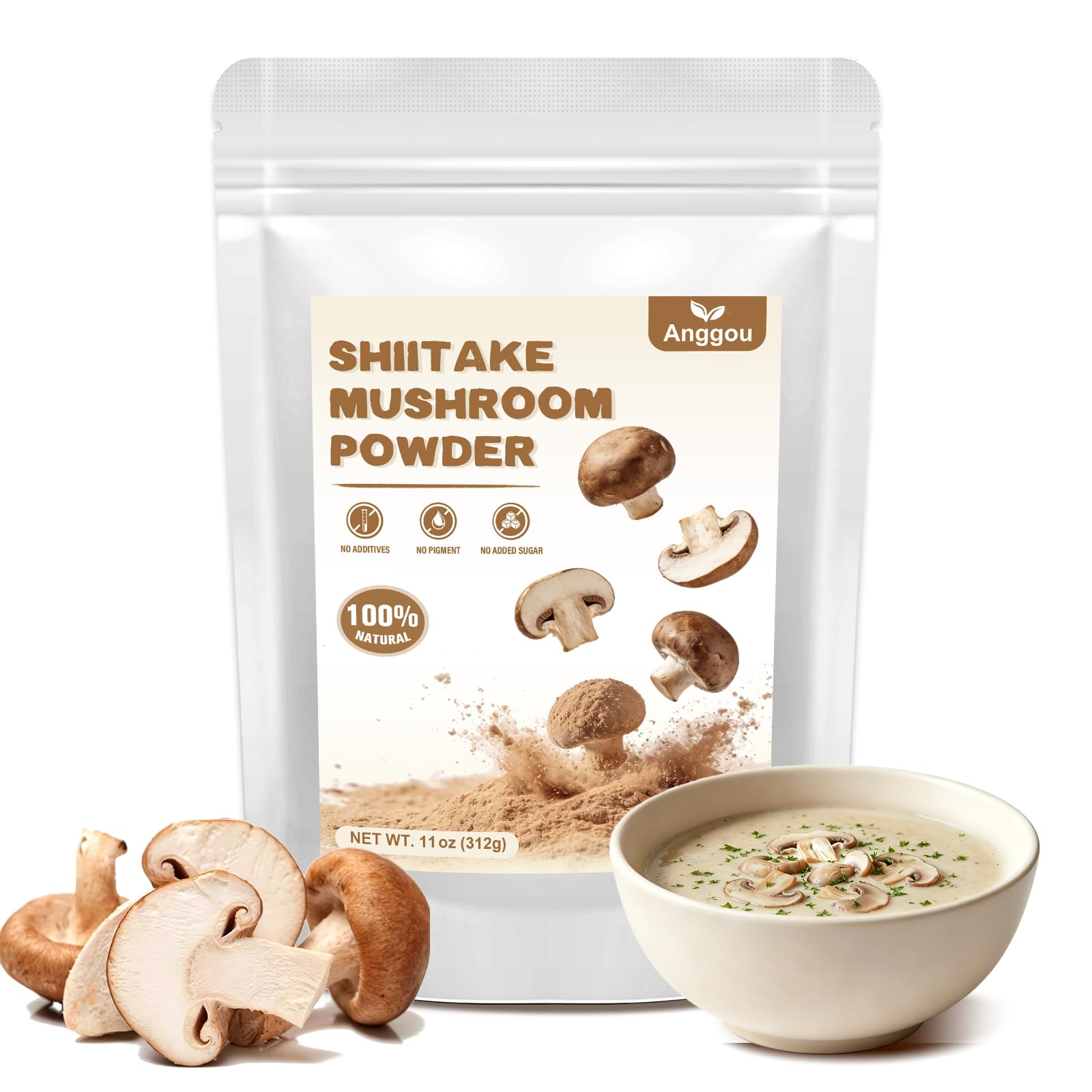 Anggou front pouch 11oz showing label and resealable benefits