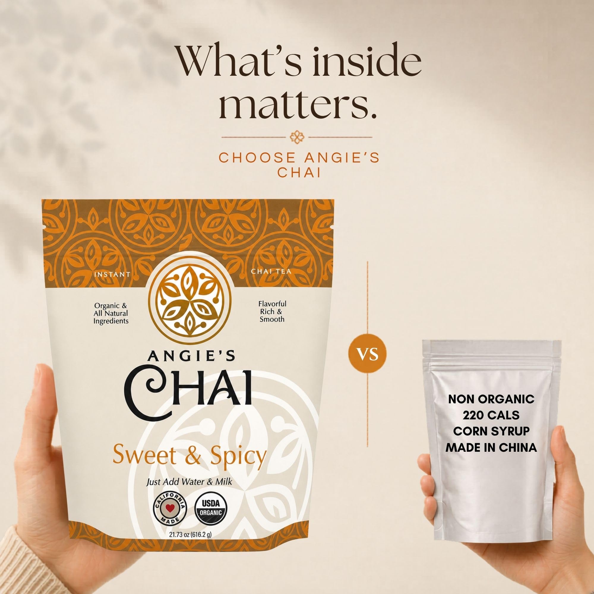 Angie's Chai powder dissolved in cup for a hot chai latte benefit