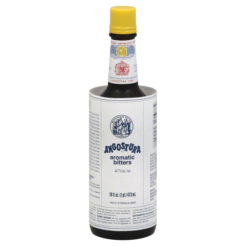 Angostura bottle front view showing label and generous 16 oz size for consistent flavor