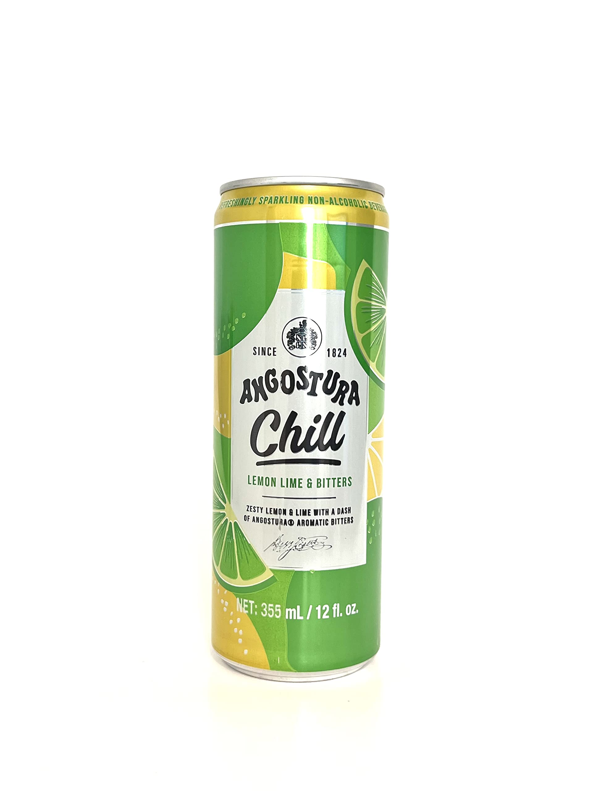 ANGOSTURA Chill front can showing branding and citrus design, highlights ready-to-drink convenience