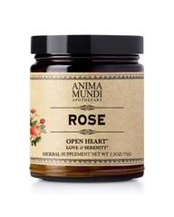 Anima Mundi Apothecary jar front view showing rose powder, enhances beverage flavor
