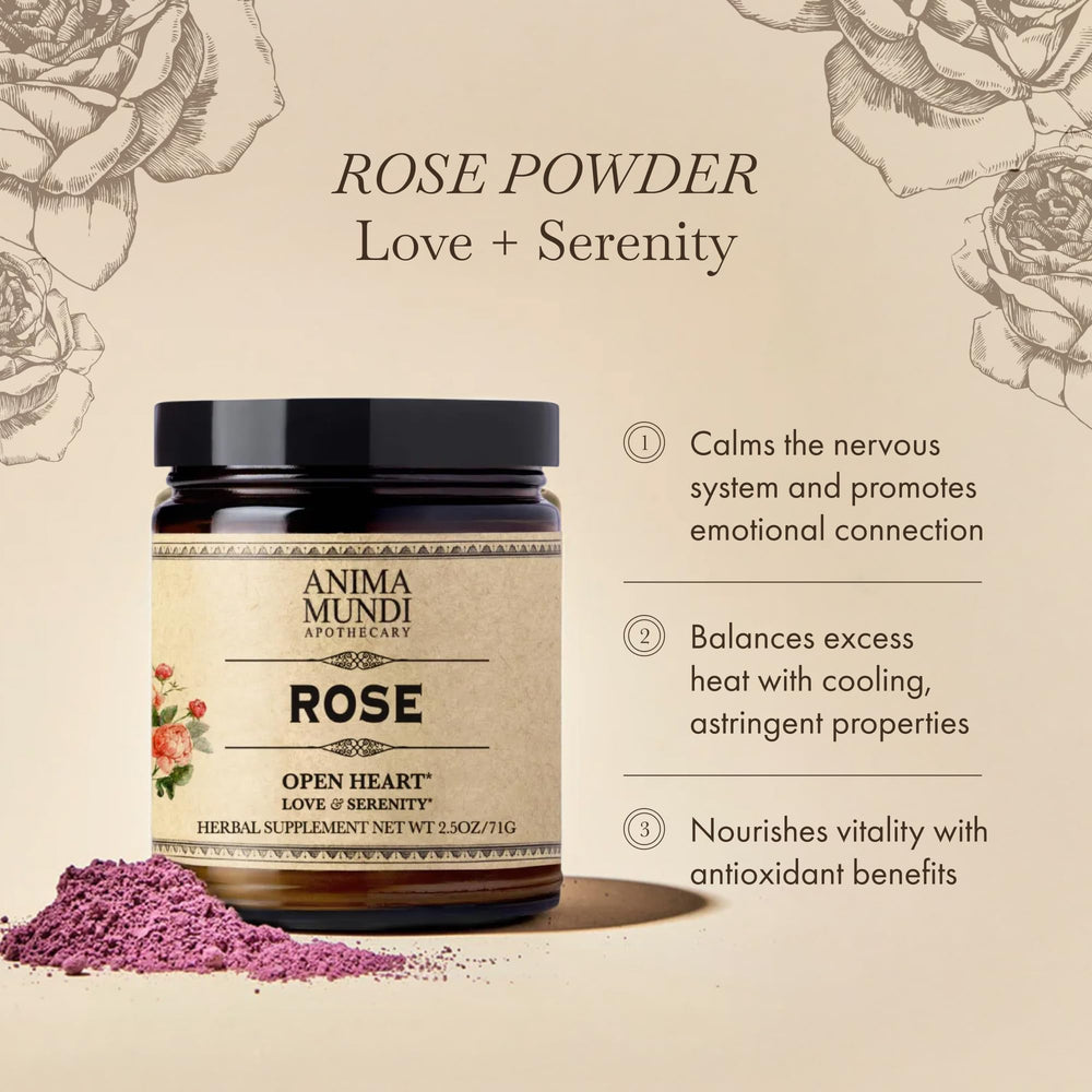 Anima Mundi close-up of fluffy rose powder texture, highlights easy mixing benefit