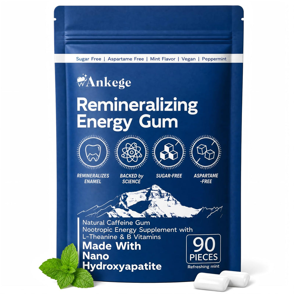 Ankege front packaging showing 90-piece mint gum and portable benefits