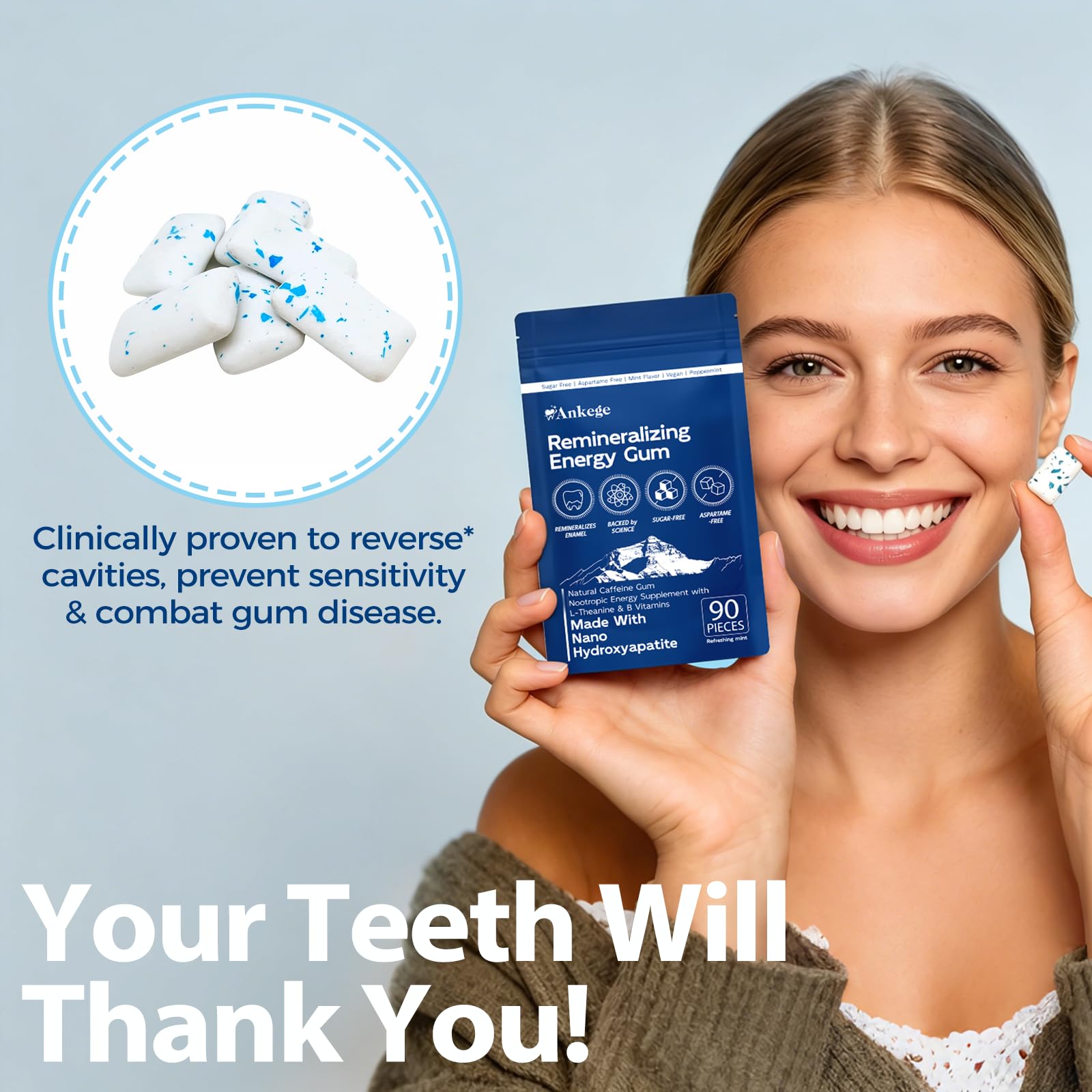 Ankege gum in hand to show size and easy portable convenience