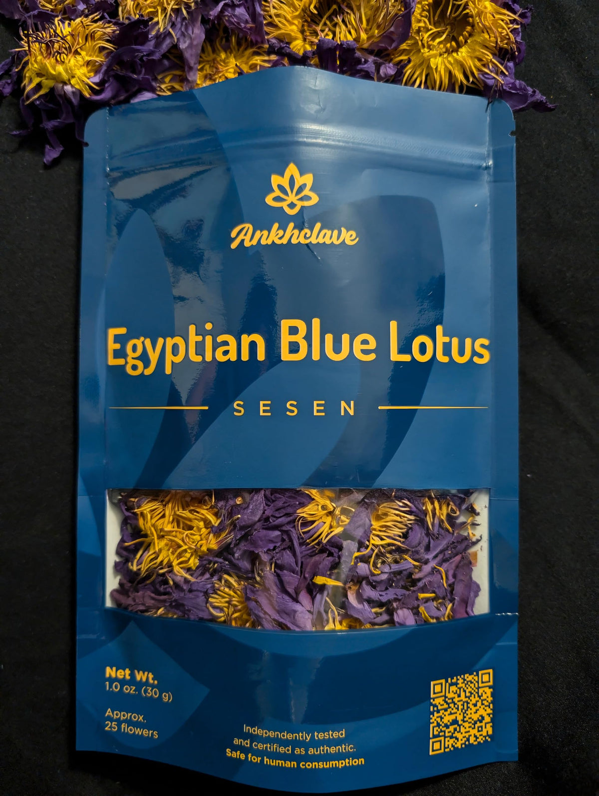 Ankhclave Sesen front packaging showing 1oz bag and floral design, highlights quality